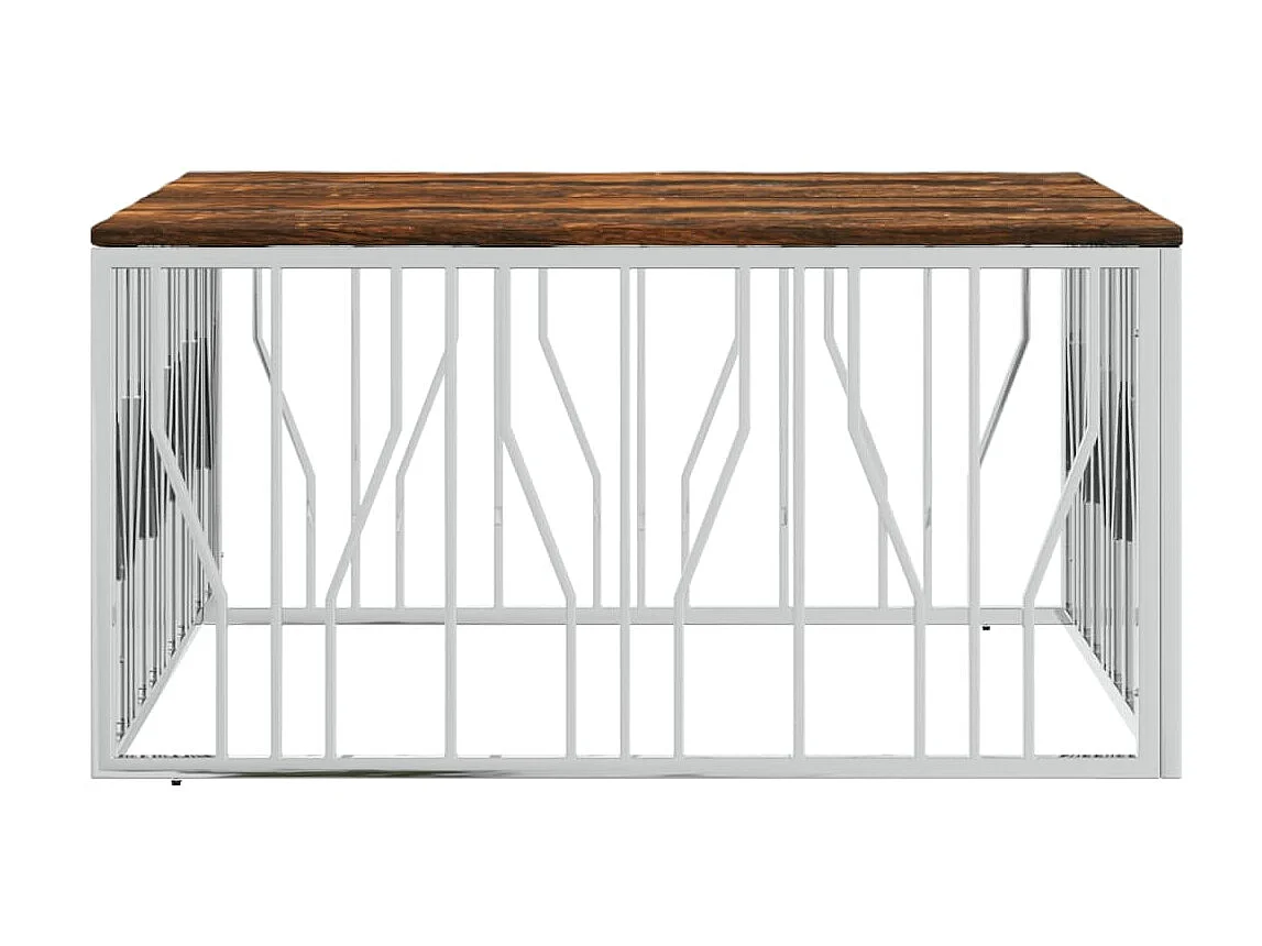 Couchtisch Beistelltisch Silbern Edelstahl und Altholz Massiv -MN10145