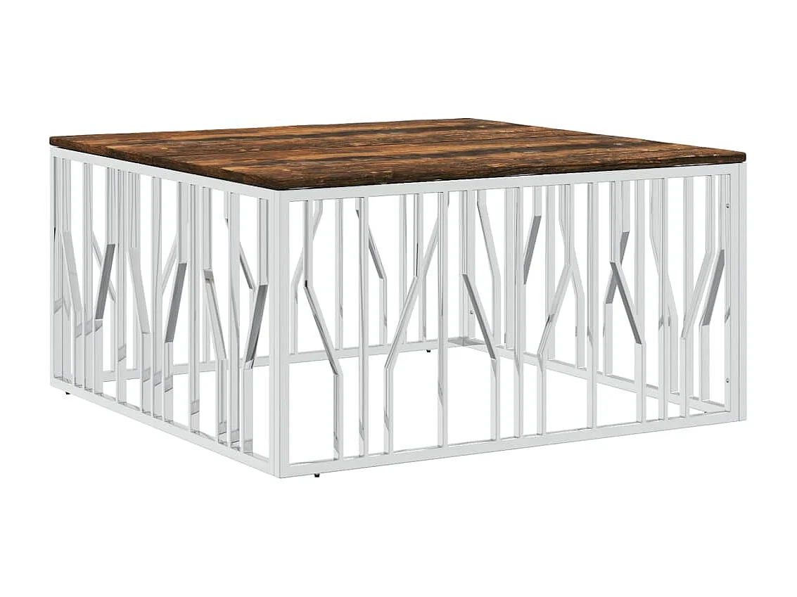 Couchtisch Beistelltisch Silbern Edelstahl und Altholz Massiv -MN10145