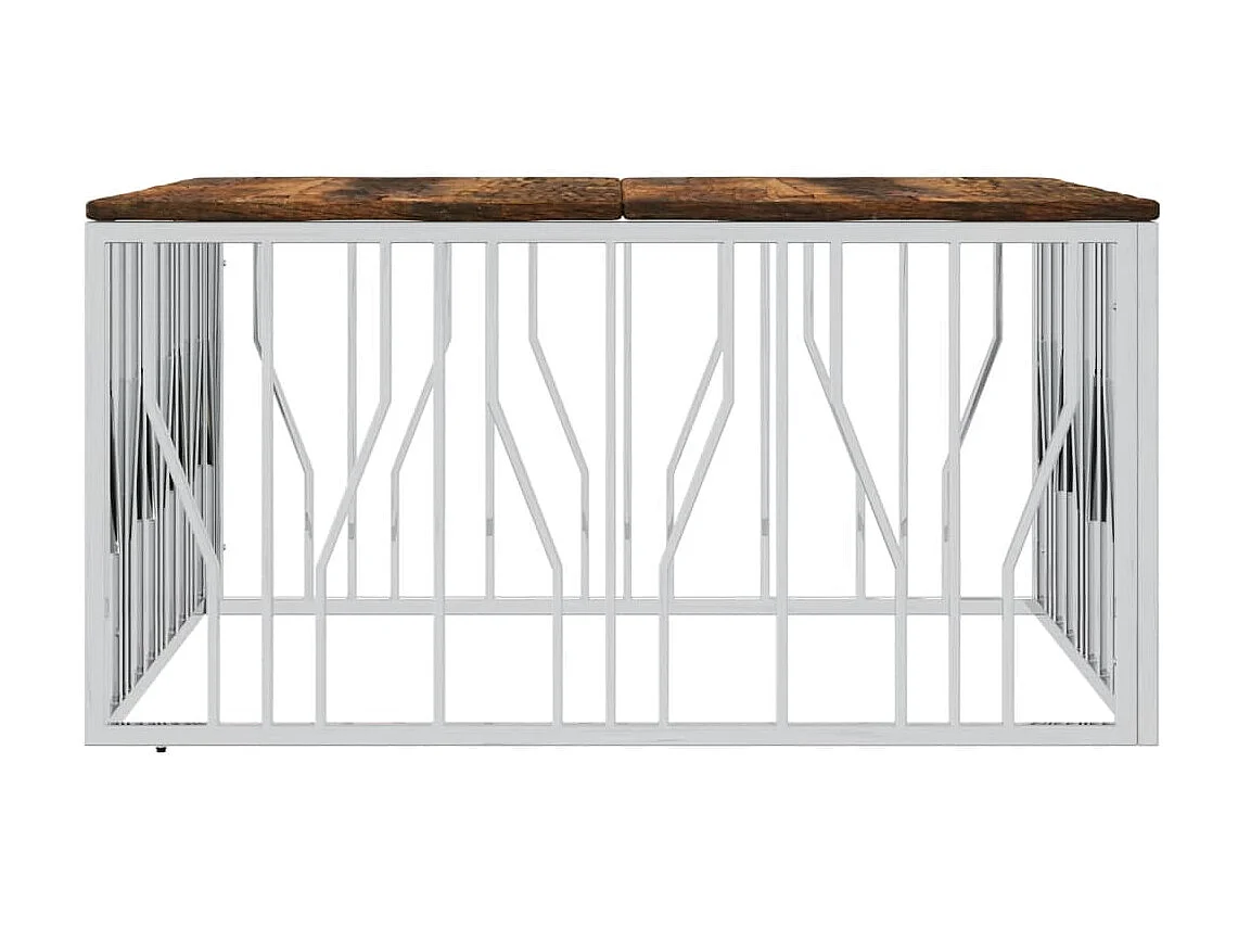 Couchtisch Beistelltisch Silbern Edelstahl und Altholz Massiv -MN10145