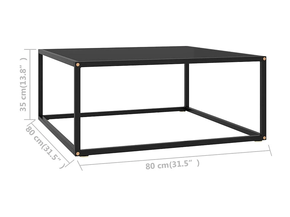 Couchtisch Schwarz mit Schwarzem Glas Beistelltisch 80x80x35 cm -MN26632