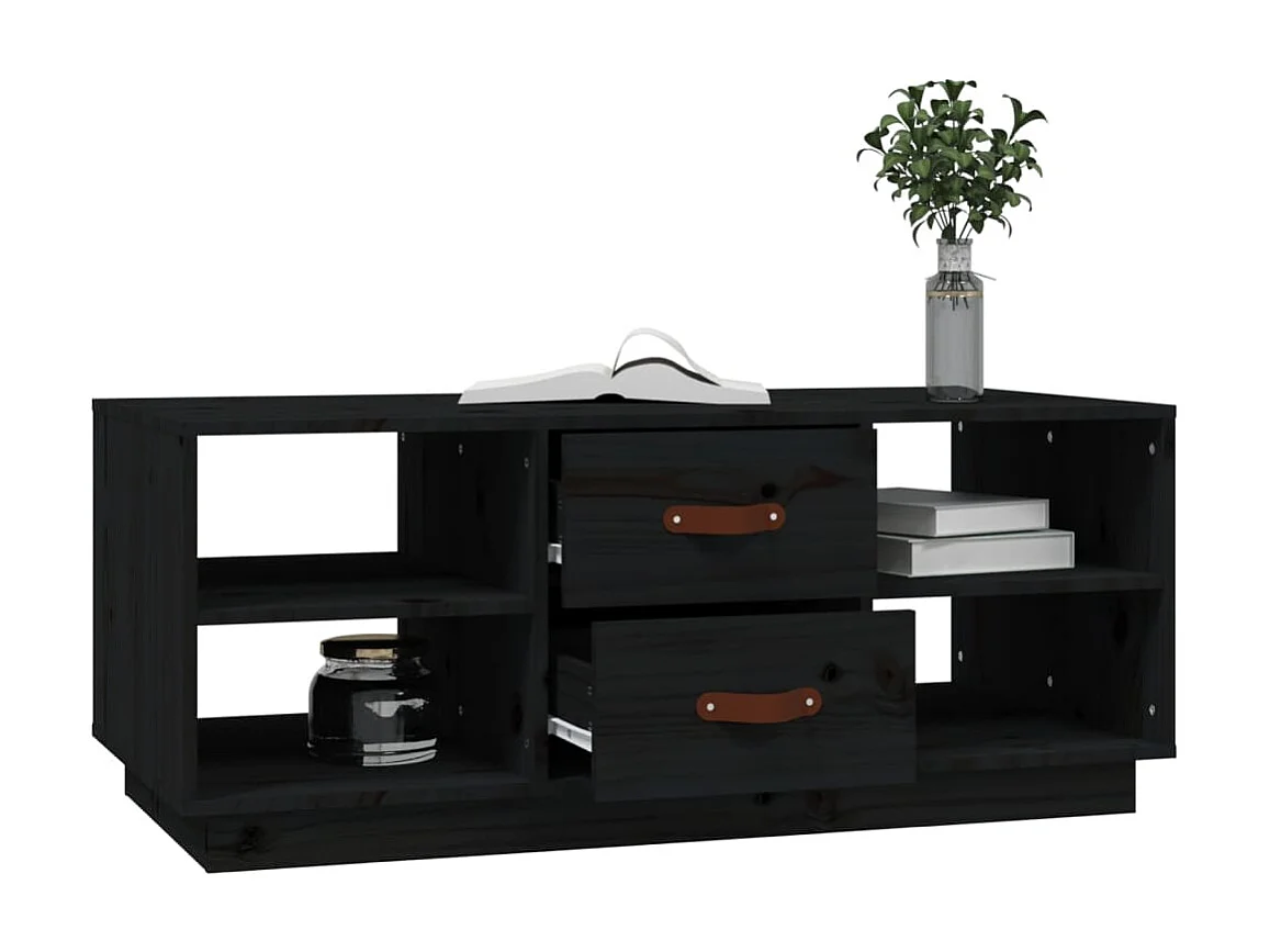 Couchtisch Beistelltisch Schwarz 100x50x41 cm Massivholz Kiefer -MN36322