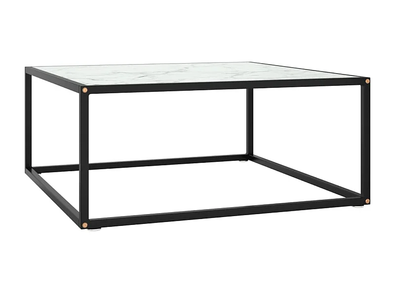 Couchtisch Beistelltisch Schwarz mit Weißem Glas in Marmor-Optik 80x80x35 cm -MN30158