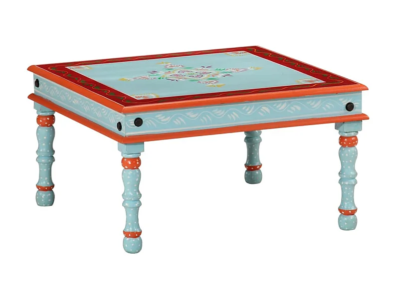 Couchtisch Beistelltisch Blau Handbemalt Massivholz Mango -MN67645