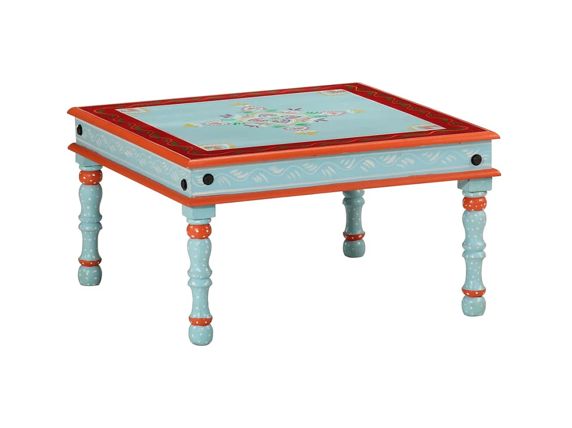 Couchtisch Beistelltisch Blau Handbemalt Massivholz Mango -MN67645
