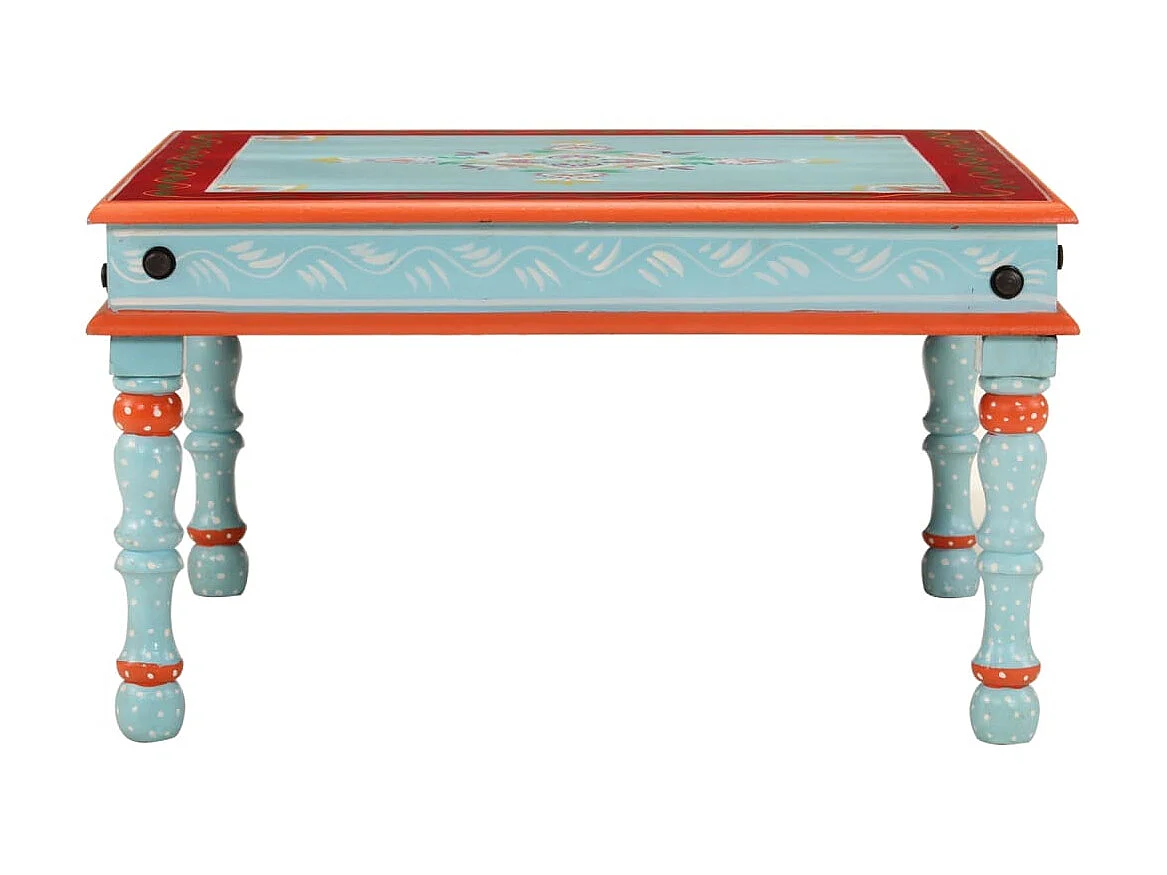 Couchtisch Beistelltisch Blau Handbemalt Massivholz Mango -MN67645