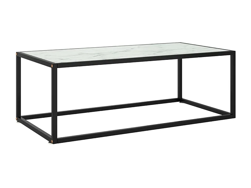 Couchtisch Beistelltisch Schwarz mit Weißem Glas in Marmor-Optik 100x50x35 cm -MN90890