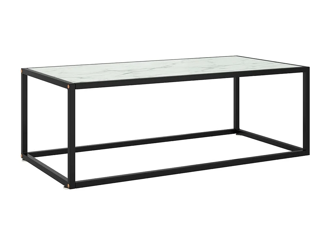 Couchtisch Beistelltisch Schwarz mit Weißem Glas in Marmor-Optik 100x50x35 cm -MN90890