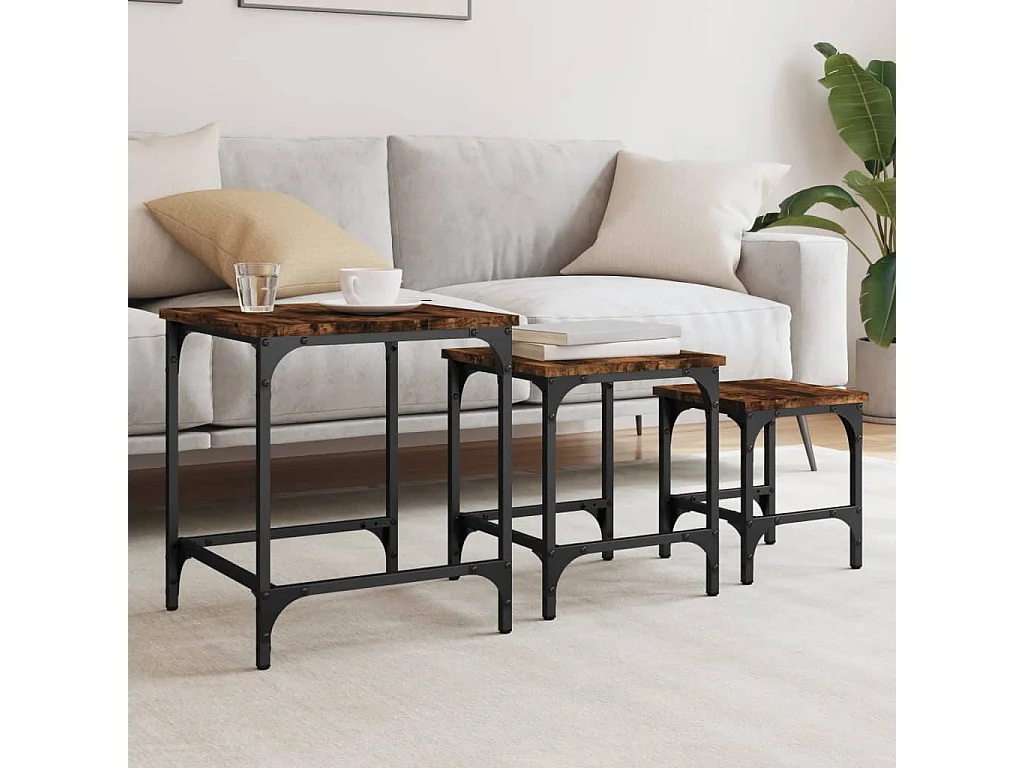 3er-Set Satztische Couchtische Räuchereiche Holzwerkstoff -MN74235