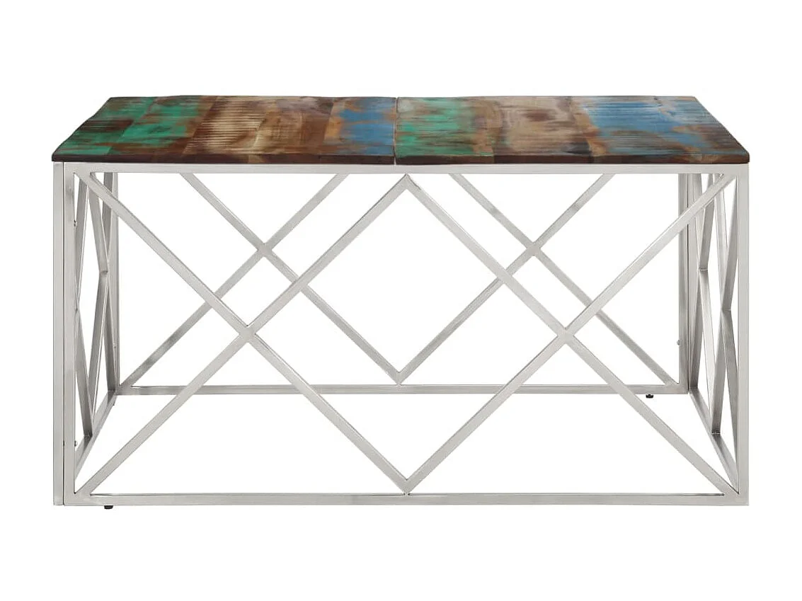 Couchtisch Beistelltisch Silbern Edelstahl und Altholz Massiv -MN75123