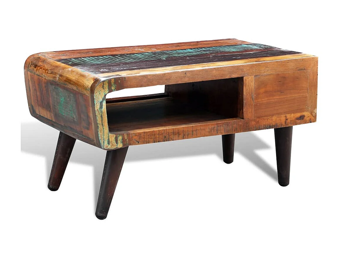 Couchtisch Beistelltisch mit Abgerundeter Kante 1 Schublade Altholz -MN86245