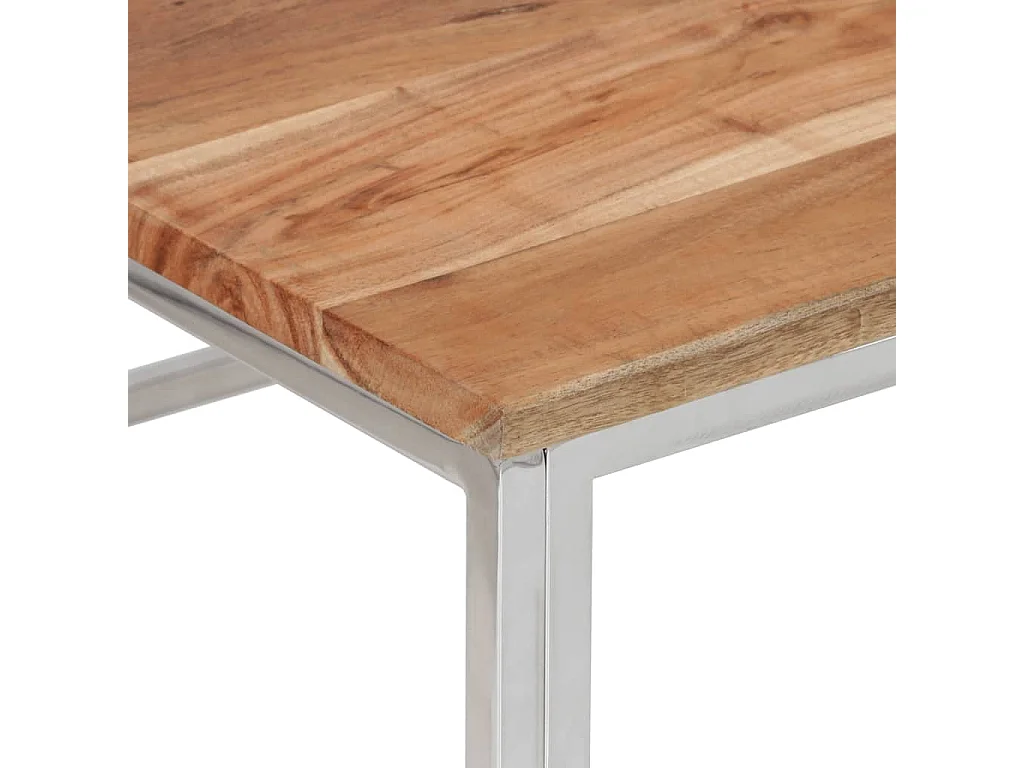 Couchtisch Beistelltisch Silbern Edelstahl und Massivholz Akazie -MN76819