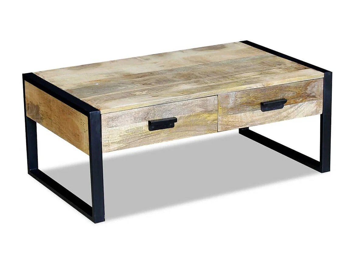 Couchtisch Beistelltisch mit 2 Schubladen Mangoholz Massiv 100x60x40 cm -MN27382