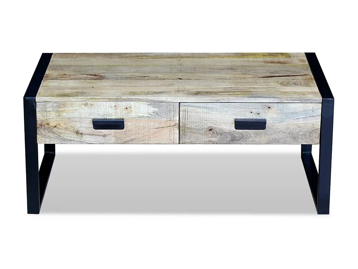 Couchtisch Beistelltisch mit 2 Schubladen Mangoholz Massiv 100x60x40 cm -MN27382