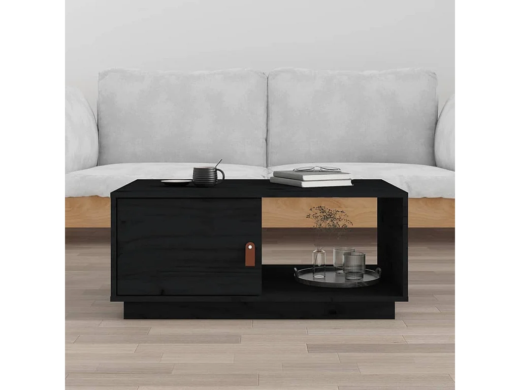 Couchtisch Beistelltisch Schwarz 80x50x35,5 cm Massivholz Kiefer -MN47049