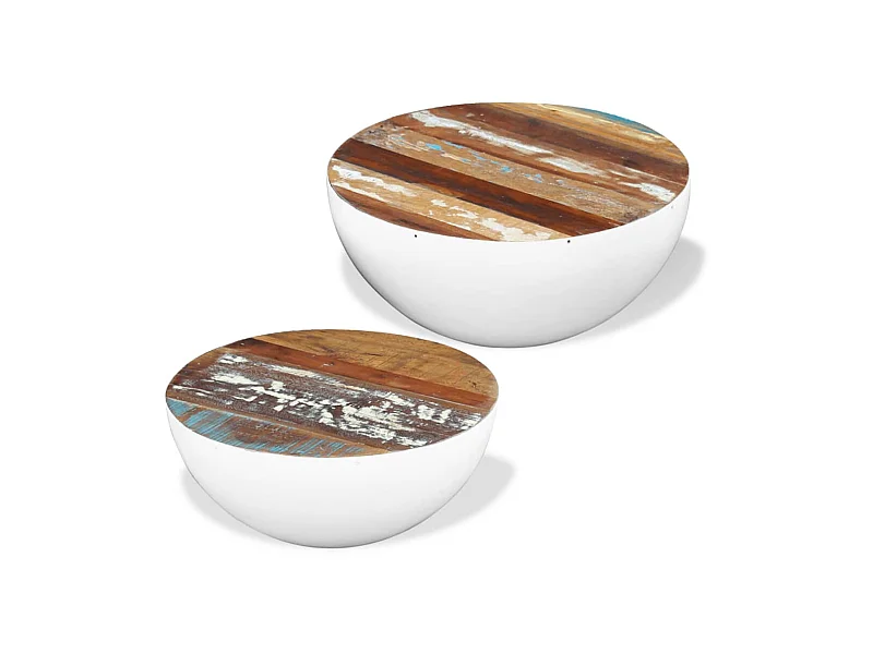 2-tlg. Couchtisch,Beistelltisch-Set Halbkugel Altholz -MN61029