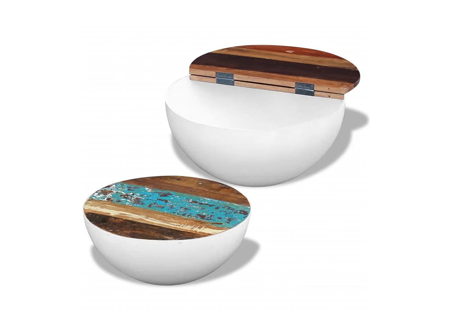 2-tlg. Couchtisch,Beistelltisch-Set Halbkugel Altholz -MN61029