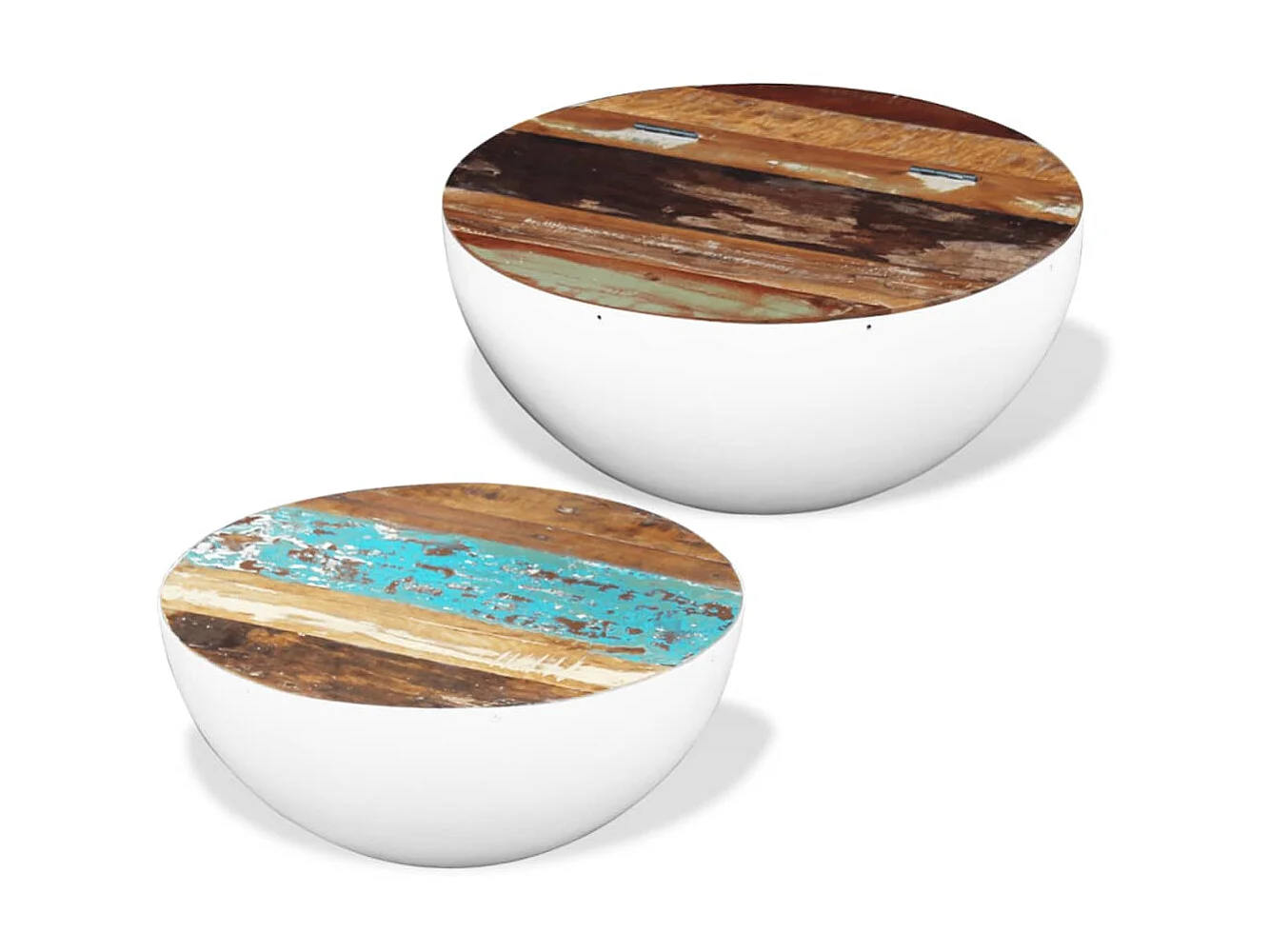 2-tlg. Couchtisch,Beistelltisch-Set Halbkugel Altholz -MN61029