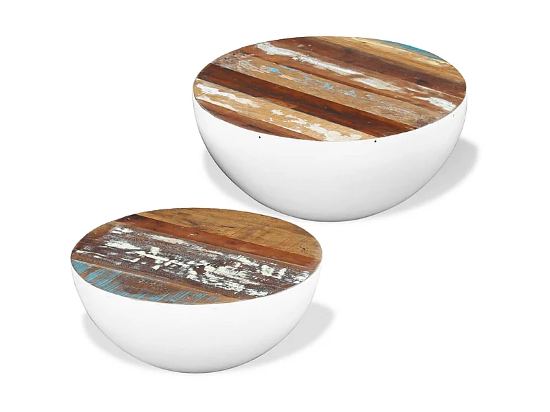 2-tlg. Couchtisch,Beistelltisch-Set Halbkugel Altholz -MN61029