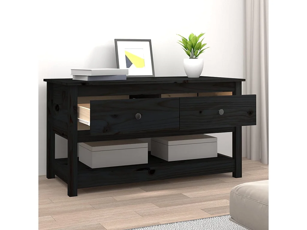 Couchtisch Beistelltisch Schwarz 102x49x55 cm Massivholz Kiefer -MN32950