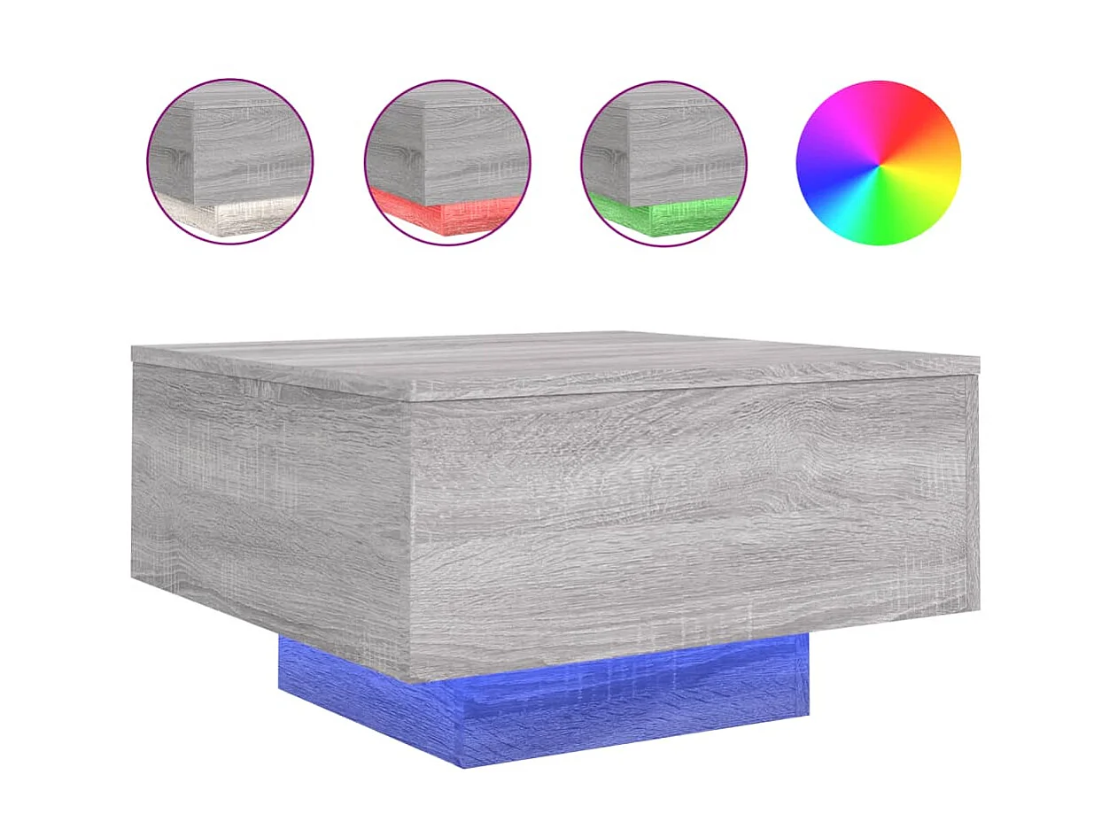 Couchtisch Beistelltisch mit LED-Leuchten Grau Sonoma 55x55x31 cm -MN96790