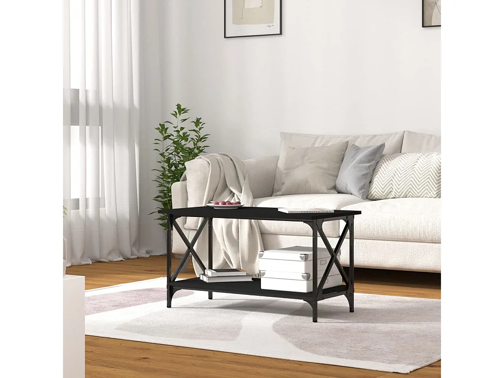 Couchtisch Beistelltisch Schwarz 80x45x45 cm Holzwerkstoff und Eisen -MN10904