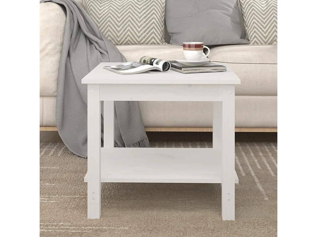 Couchtisch Beistelltisch Weiß 50x50x45 cm Massivholz Kiefer -MN75291