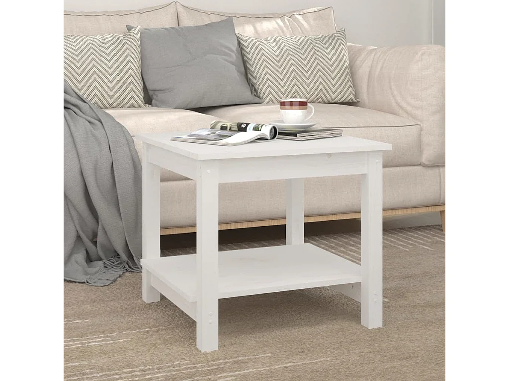 Couchtisch Beistelltisch Weiß 50x50x45 cm Massivholz Kiefer -MN75291