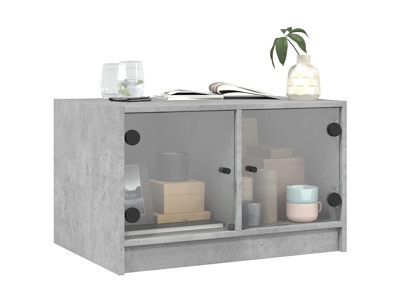 Couchtisch Beistelltisch mit Glastüren Betongrau 68x50x42 cm -MN12505