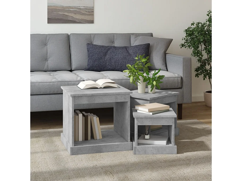 3er-Set Couchtische Beistelltisch Betongrau Holzwerkstoff -MN71271