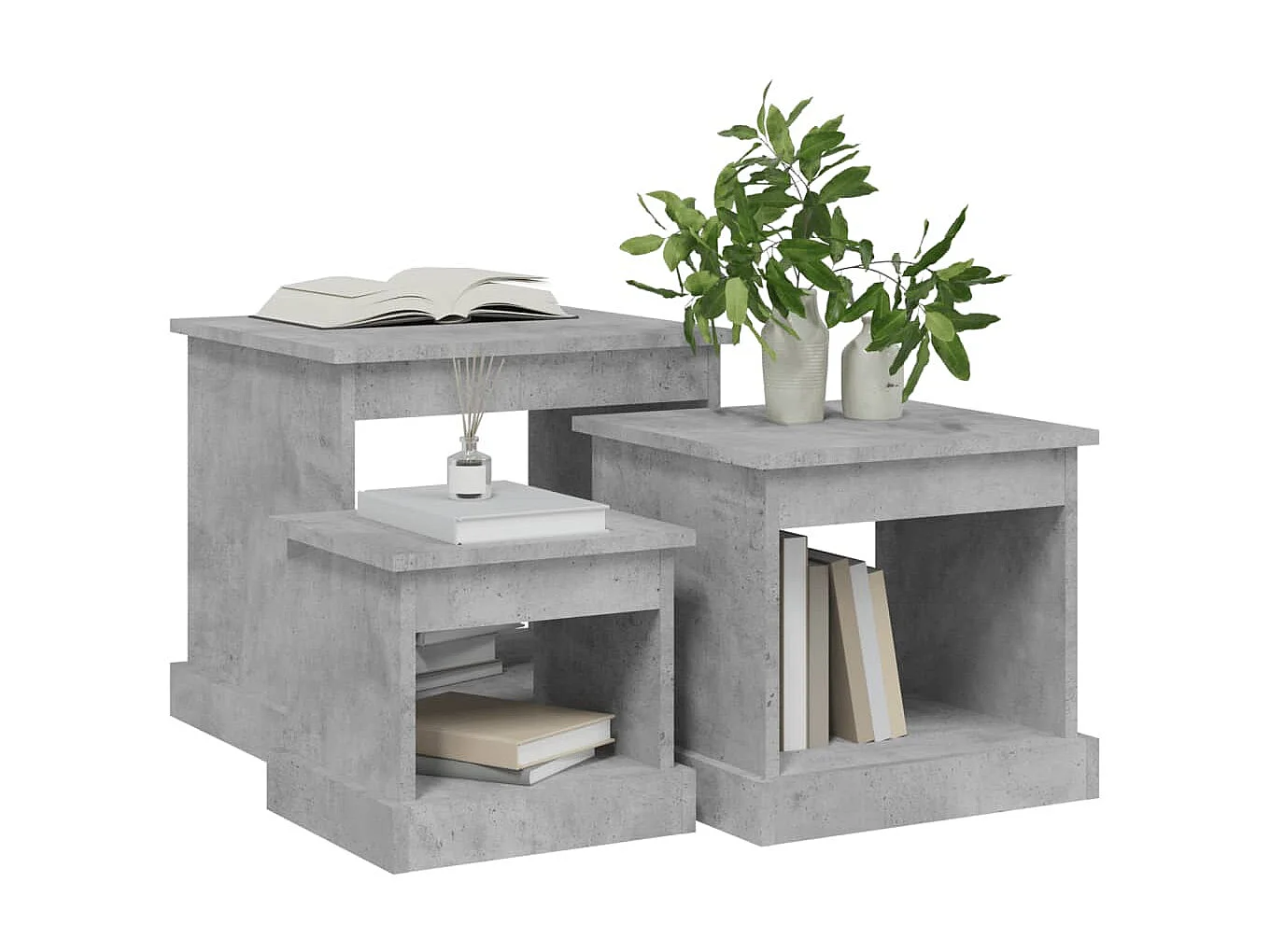 3er-Set Couchtische Beistelltisch Betongrau Holzwerkstoff -MN71271