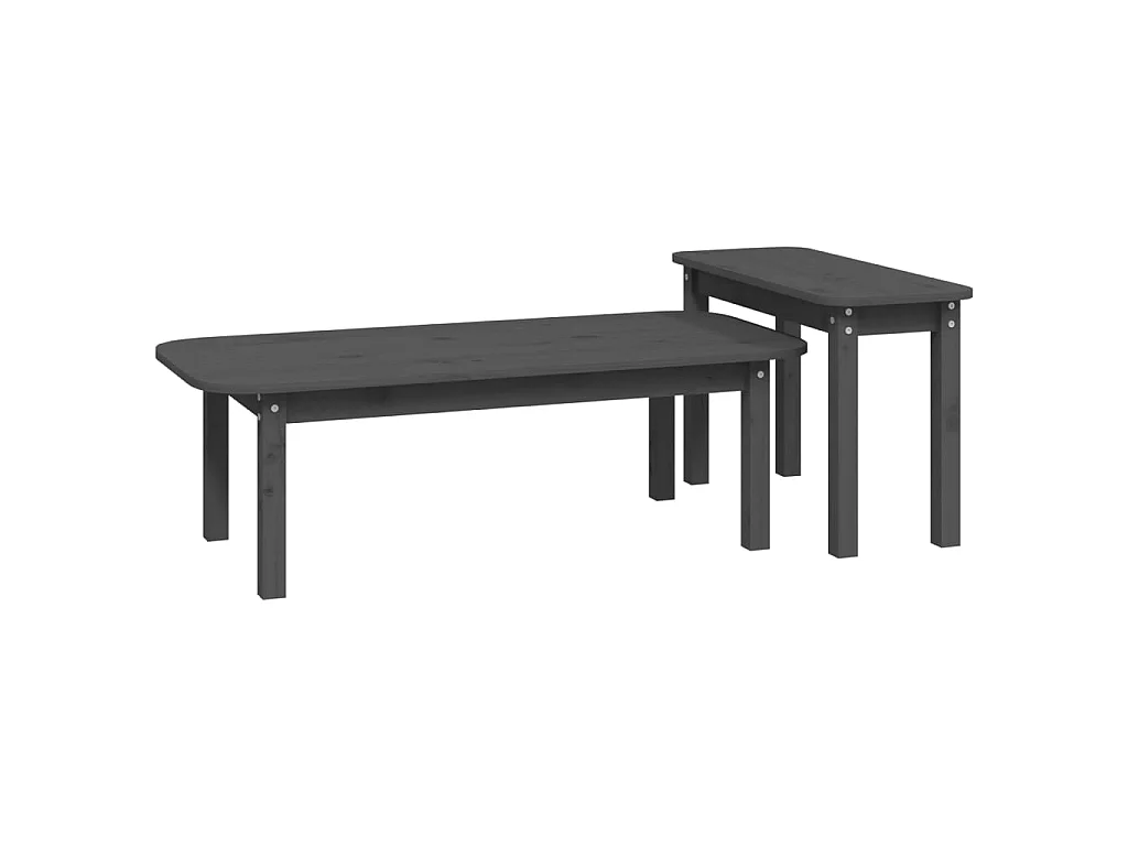 2-tlg. Couchtisch,Beistelltisch-Set Grau Massivholz Kiefer -MN76207