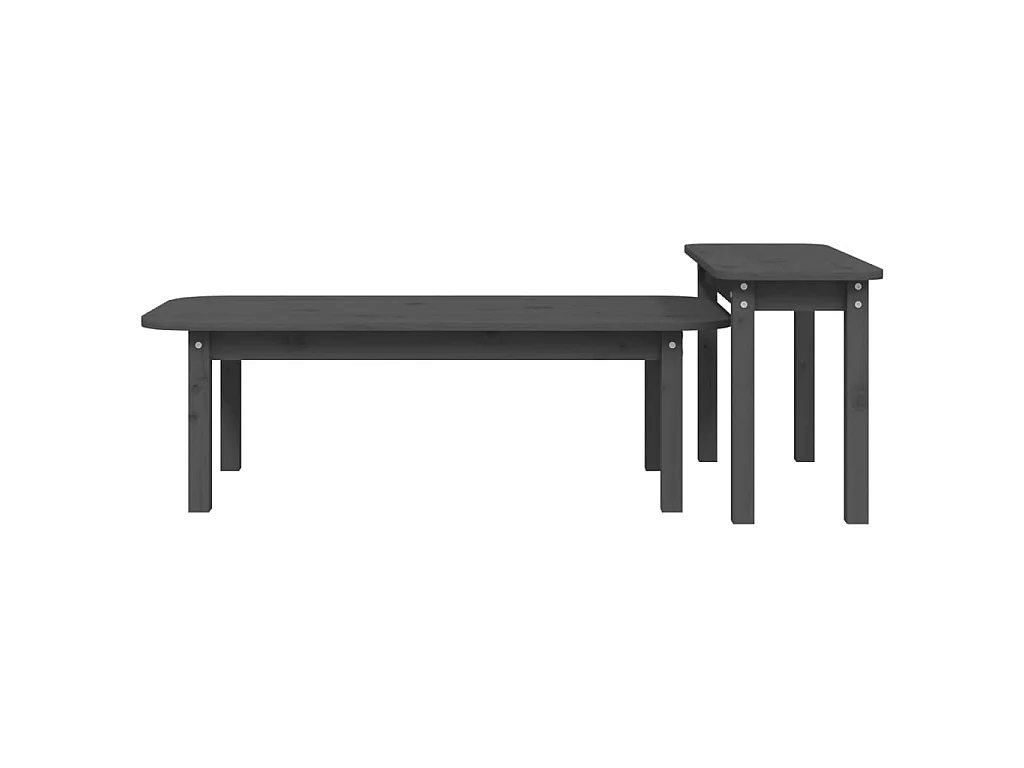 2-tlg. Couchtisch,Beistelltisch-Set Grau Massivholz Kiefer -MN76207