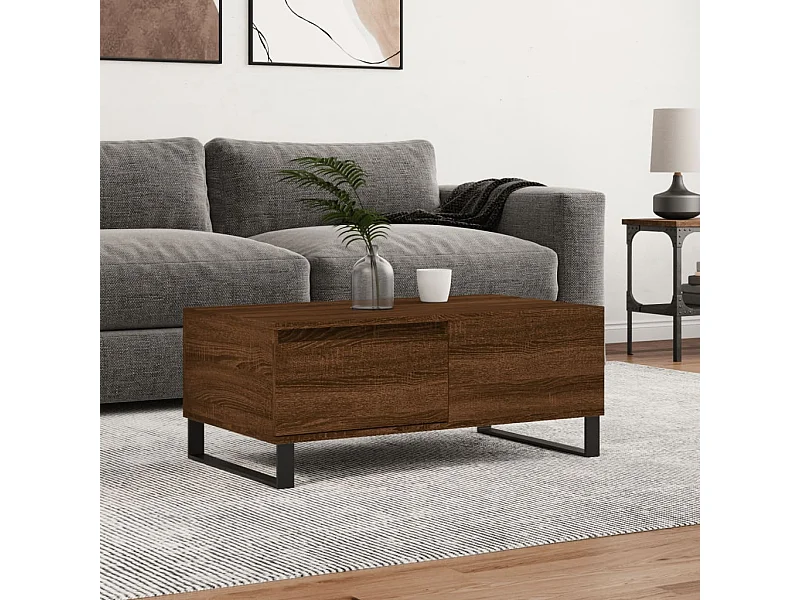 Couchtisch Braun Beistelltisch Eichen-Optik 90x50x36,5 cm Holzwerkstoff -MN44163