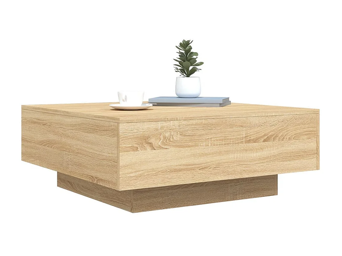 Couchtisch Beistelltisch mit LED-Leuchten Sonoma-Eiche 80x80x31 cm -MN52710