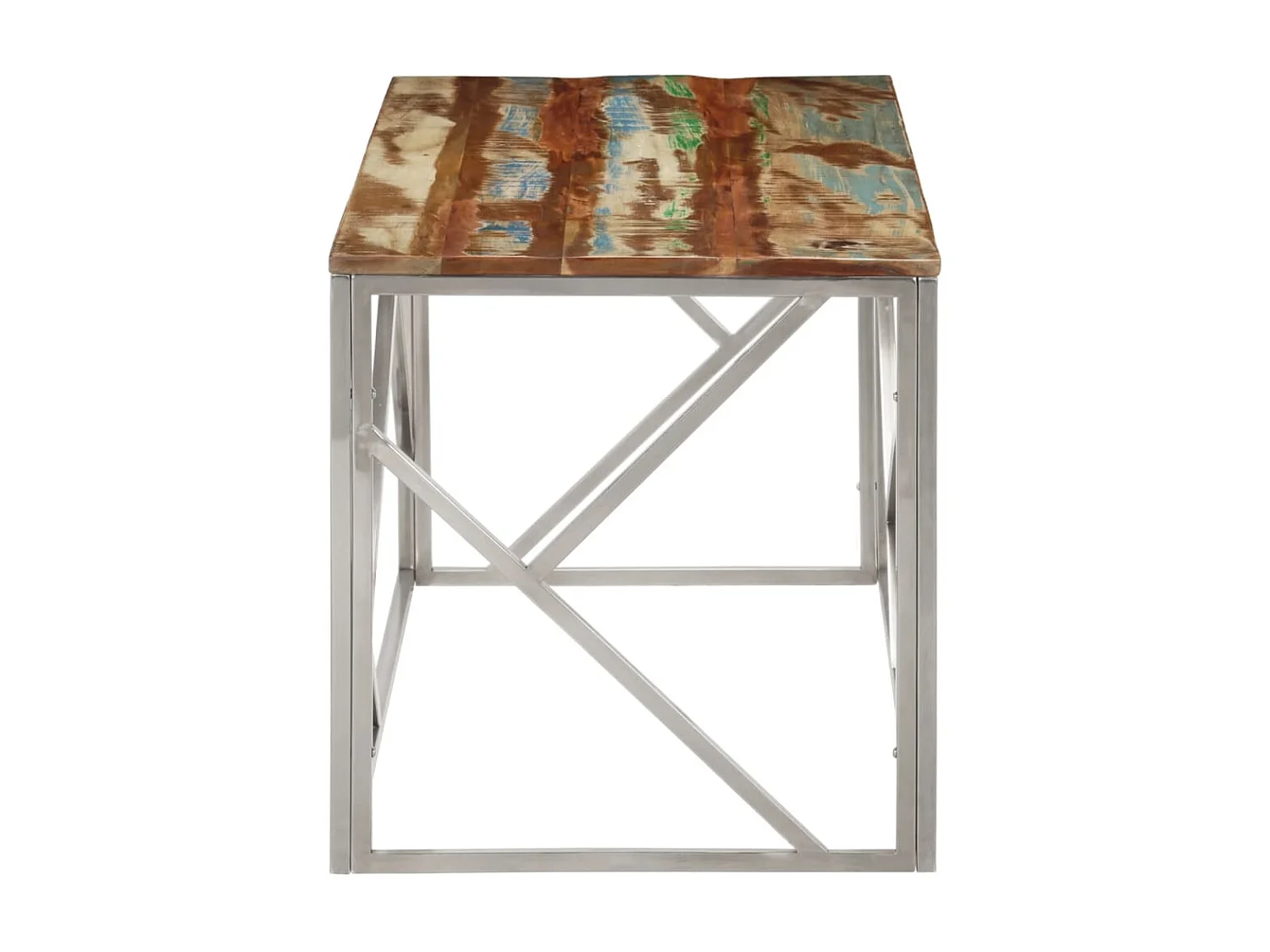 Couchtisch Beistelltisch Silbern Edelstahl und Altholz Massiv -MN41735