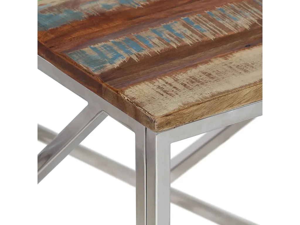 Couchtisch Beistelltisch Silbern Edelstahl und Altholz Massiv -MN41735