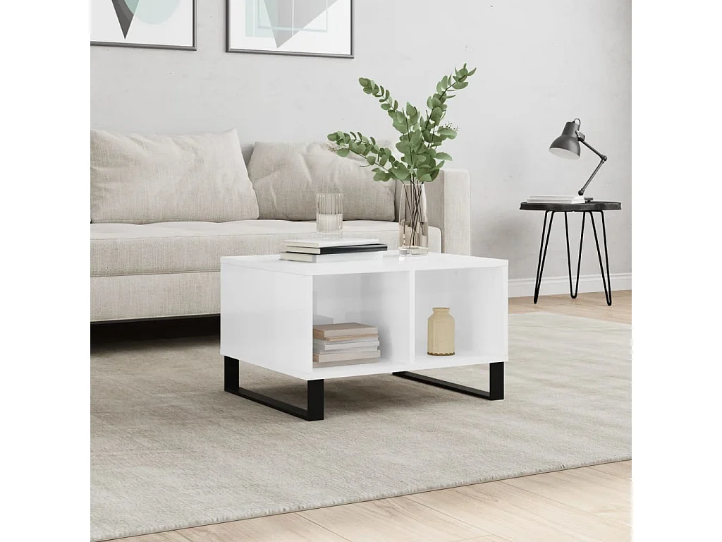 Couchtisch Beistelltisch Hochglanz-Weiß 60x50x36,5 cm Holzwerkstoff -MN45402