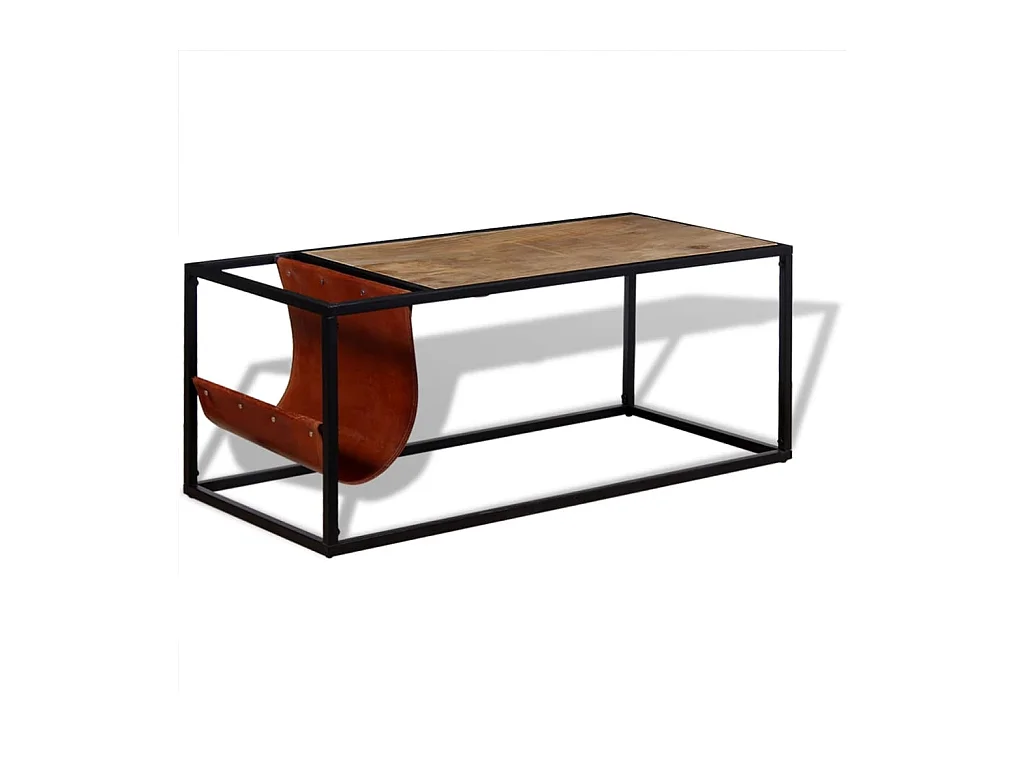 Couchtisch Beistelltisch mit Zeitschriftenhalter aus Echtleder 110 x 50 x 45 cm -MN40352