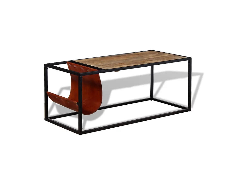 Couchtisch Beistelltisch mit Zeitschriftenhalter aus Echtleder 110 x 50 x 45 cm -MN40352