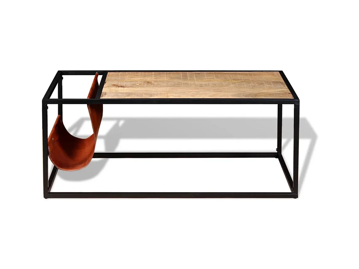 Couchtisch Beistelltisch mit Zeitschriftenhalter aus Echtleder 110 x 50 x 45 cm -MN40352