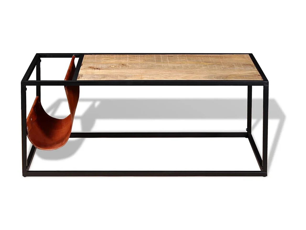 Couchtisch Beistelltisch mit Zeitschriftenhalter aus Echtleder 110 x 50 x 45 cm -MN40352