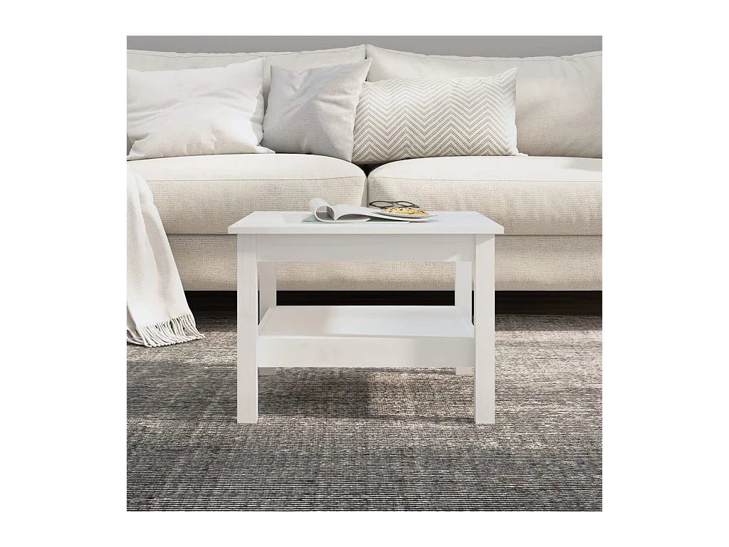 Couchtisch Beistelltisch Weiß 55x55x40 cm Massivholz Kiefer -MN10683