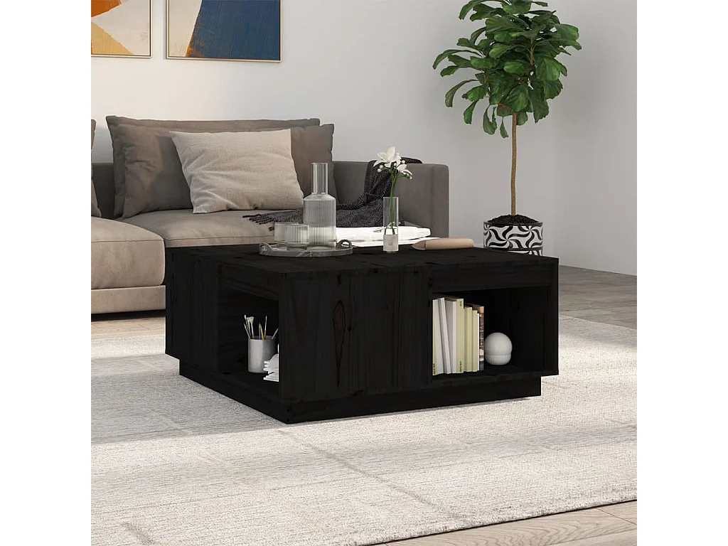Couchtisch Beistelltisch Schwarz 80x81x36,5 cm Massivholz Kiefer -MN47988