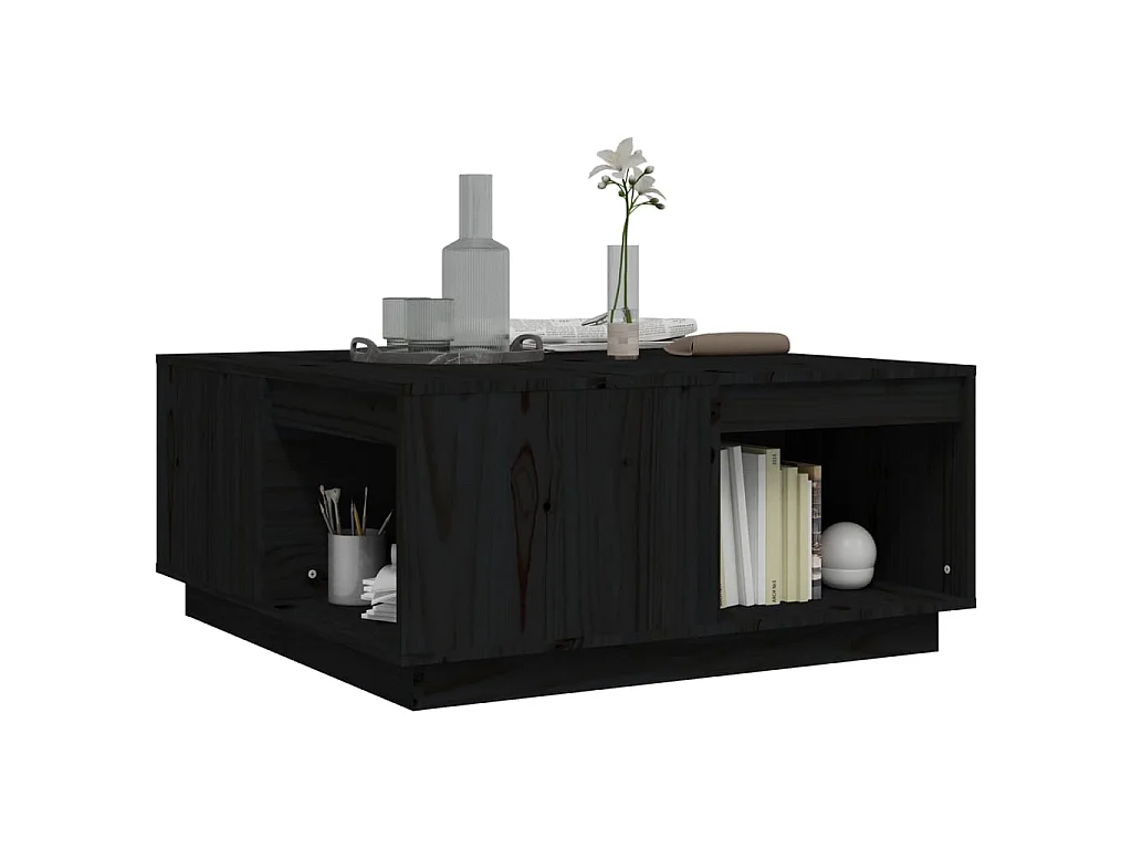 Couchtisch Beistelltisch Schwarz 80x81x36,5 cm Massivholz Kiefer -MN47988