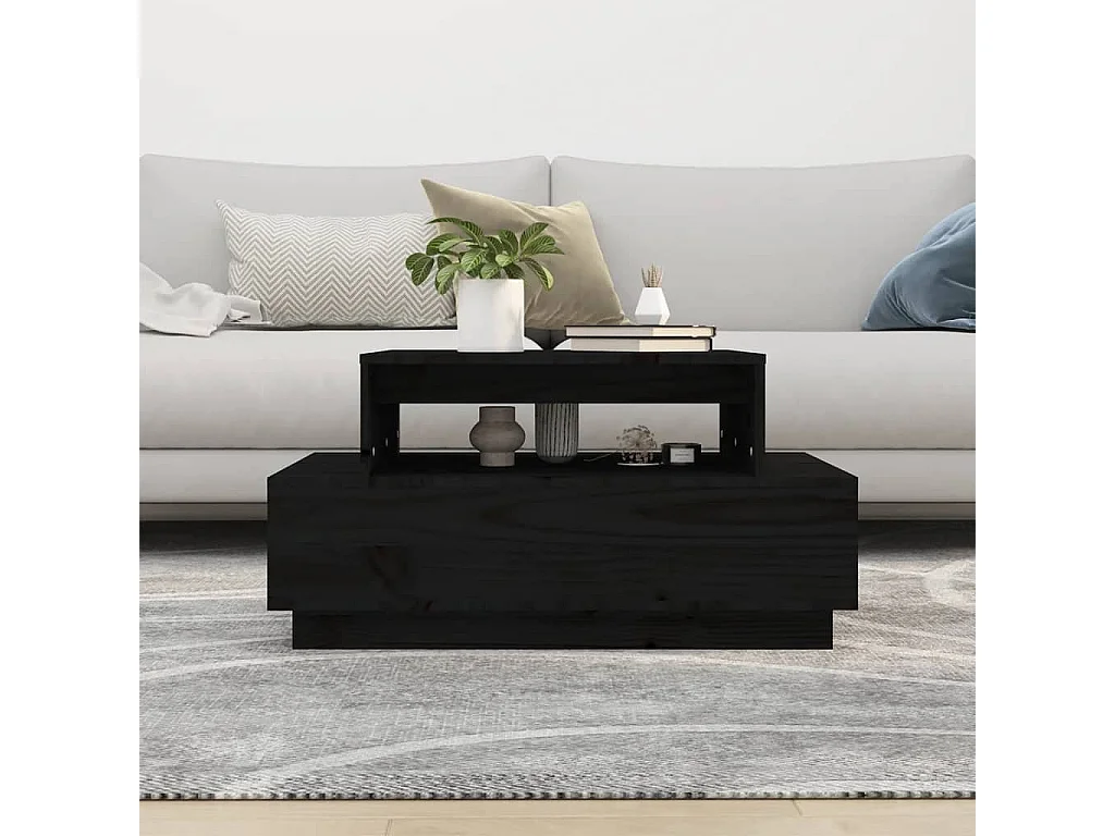 Couchtisch Beistelltisch Schwarz 80x55x40,5 cm Massivholz Kiefer -MN40444