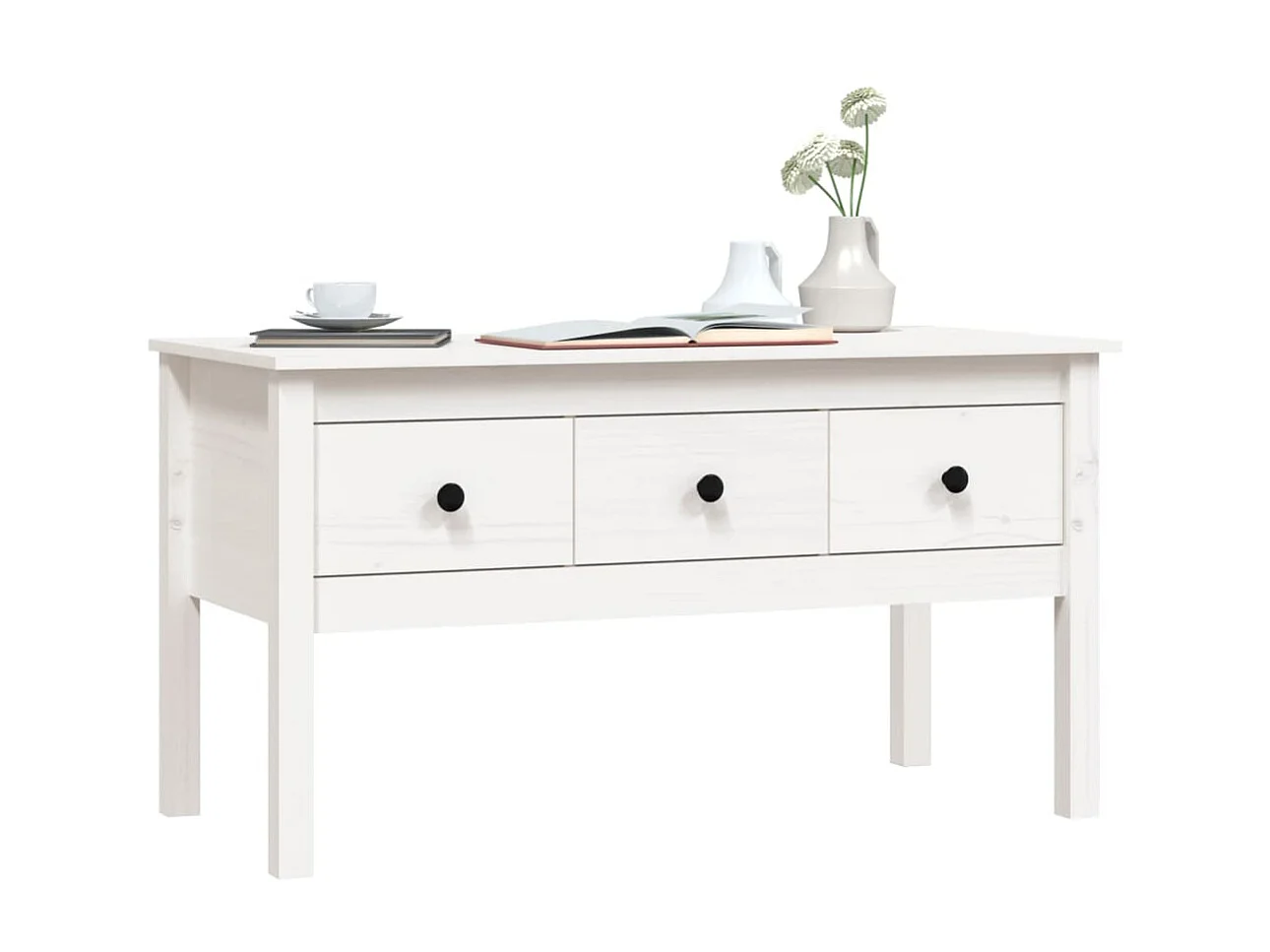 Couchtisch Beistelltisch Weiß 102x49x55 cm Massivholz Kiefer -MN72100