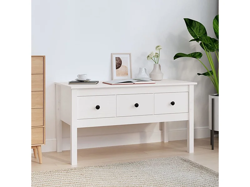 Couchtisch Beistelltisch Weiß 102x49x55 cm Massivholz Kiefer -MN72100