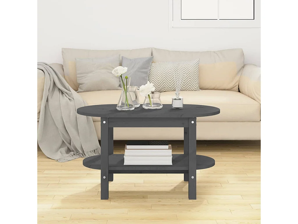 Couchtisch Beistelltisch Grau 80x45x45 cm Massivholz Kiefer -MN40170