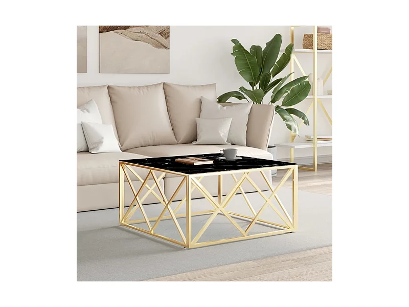 Couchtisch Beistelltisch Golden 80x80x40 cm Edelstahl und Glas -MN23895