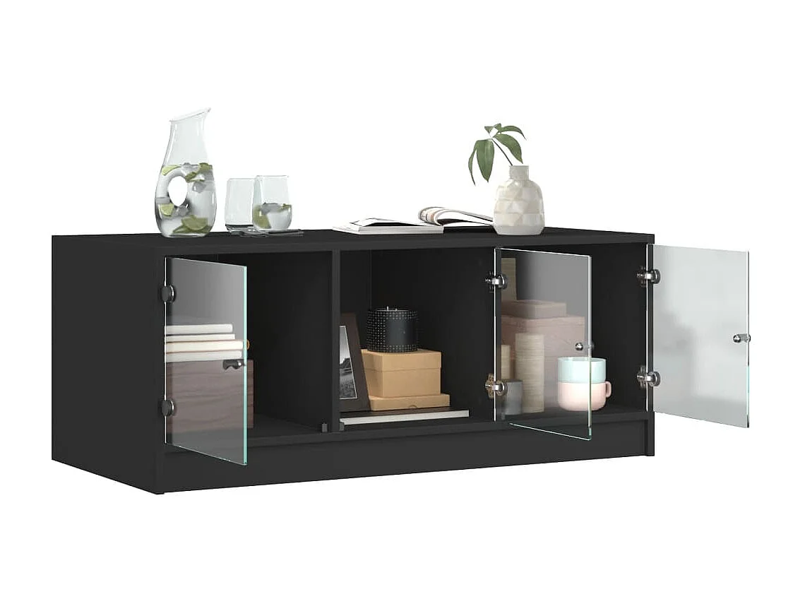 Couchtisch Beistelltisch mit Glastüren Schwarz 102x50x42 cm -MN95354